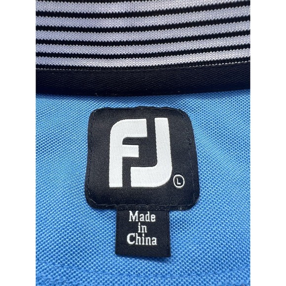 Footjoy FJ Polo Shirt Men’s L Large Blue Striped Collar Performance Stretch‎ - Picture 3 of 4